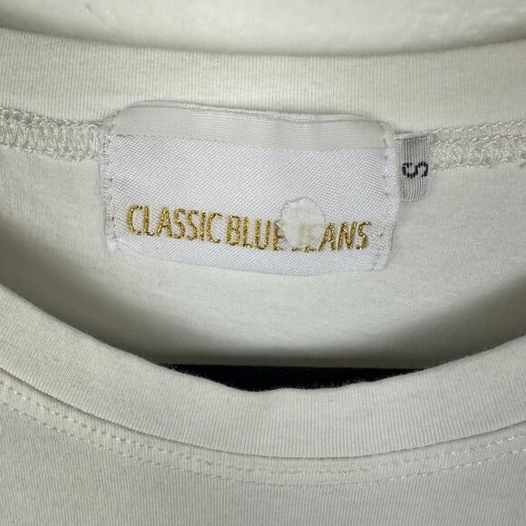 Classic Blue Jeans Womens Frida Kahlo Print Ruffle Short Sleeve White Top Small - Picture 9 of 9